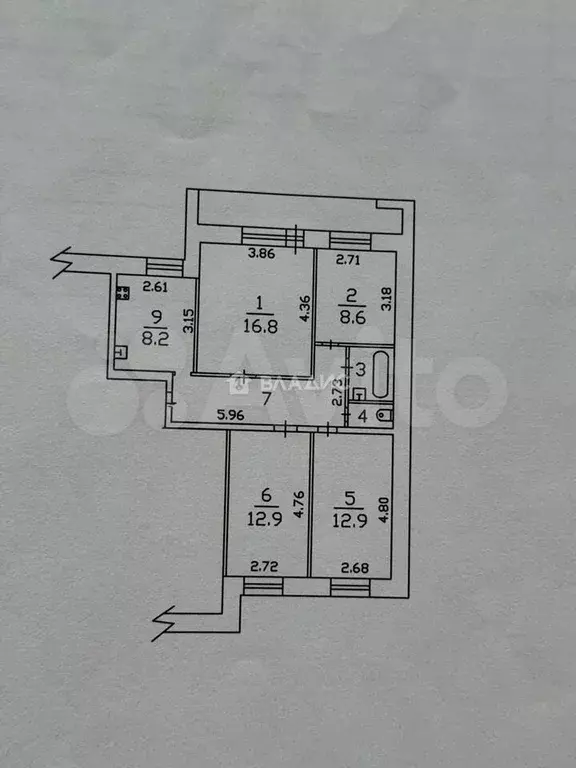 3-к. квартира, 73,6 м, 2/9 эт. - Фото 0