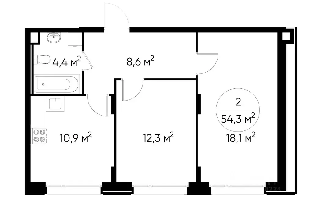 2-к кв. Москва Переделкино Ближнее мкр, 18-й кв-л,  (54.3 м) - Фото 0