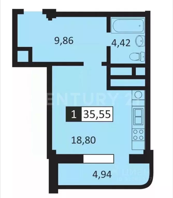 1-к кв. Калужская область, Малоярославец Звездная ул., 14/1 (33.7 м) - Фото 1