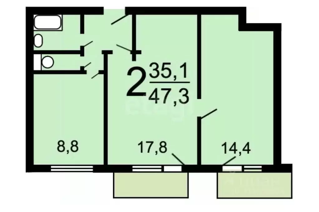 2-к кв. Москва ул. Фабрициуса, 44К2 (47.2 м) - Фото 1