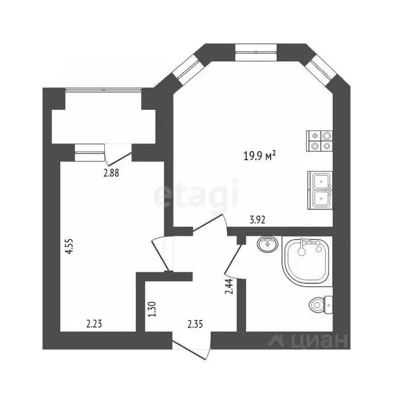 1-к кв. Тюменская область, Тюмень ул. Революции, 228 (41.4 м) - Фото 2