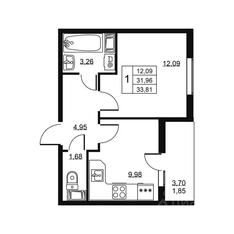 1-к кв. Ленинградская область, Всеволожский район, пос. Бугры ул. ... - Фото 1