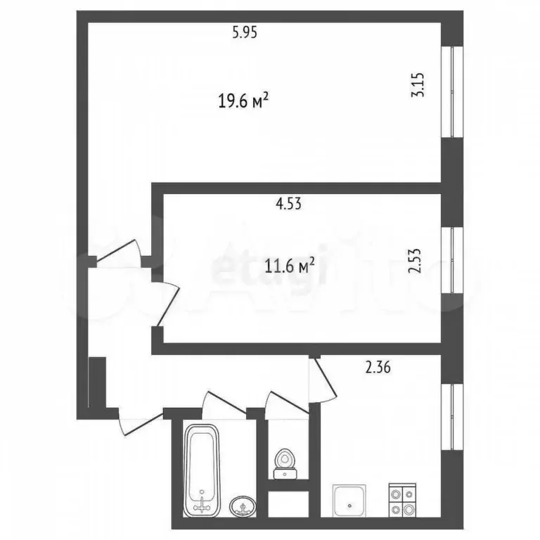 2-к. квартира, 46 м, 1/9 эт. - Фото 0