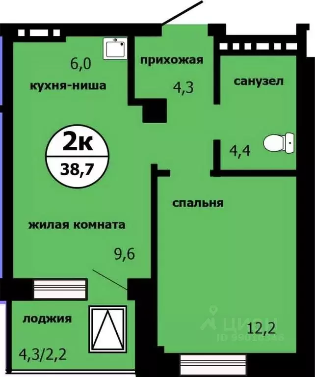 2-к кв. Красноярский край, Красноярск Тихие Зори мкр,  (38.7 м) - Фото 0