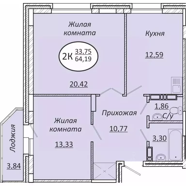 2-к кв. Новосибирская область, Новосибирск  (64.19 м) - Фото 0