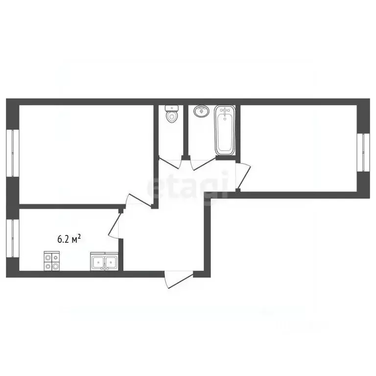 2-к кв. Татарстан, Набережные Челны 2-й комплекс, 11 (43.2 м) - Фото 1