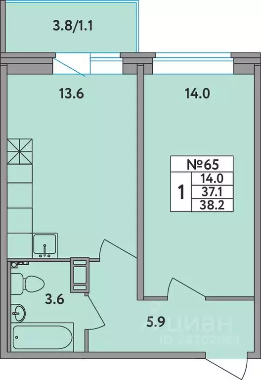 1-к кв. Ленинградская область, Всеволожский район, д. Новое Девяткино ... - Фото 1