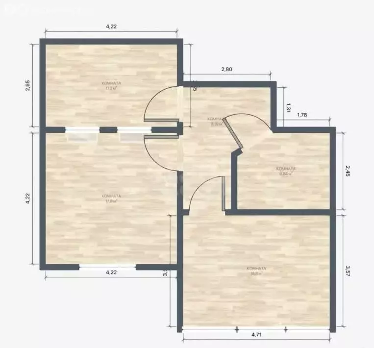 2-комнатная квартира: Южно-Сахалинск, Крымская улица, 19 (49.9 м) - Фото 1