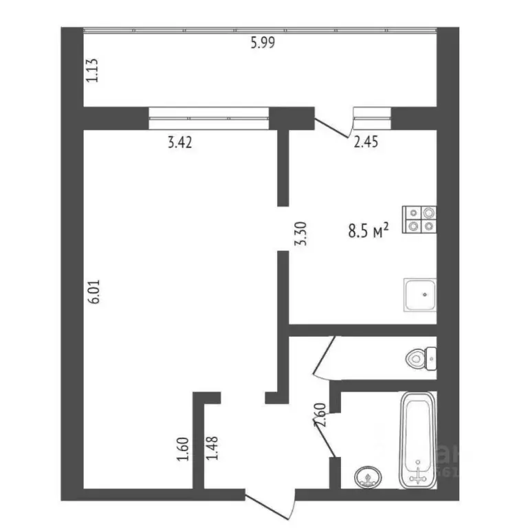 1-к кв. Тюменская область, Тюмень Профсоюзная ул., 13 (34.5 м) - Фото 2