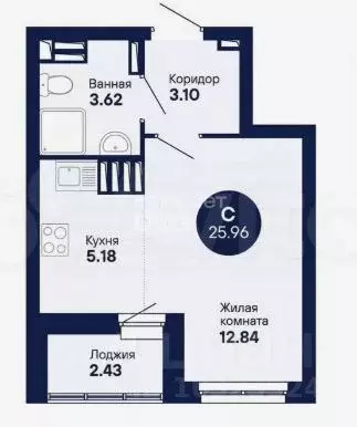 Студия Свердловская область, Екатеринбург ул. Тенистая, 6 (25.96 м) - Фото 2