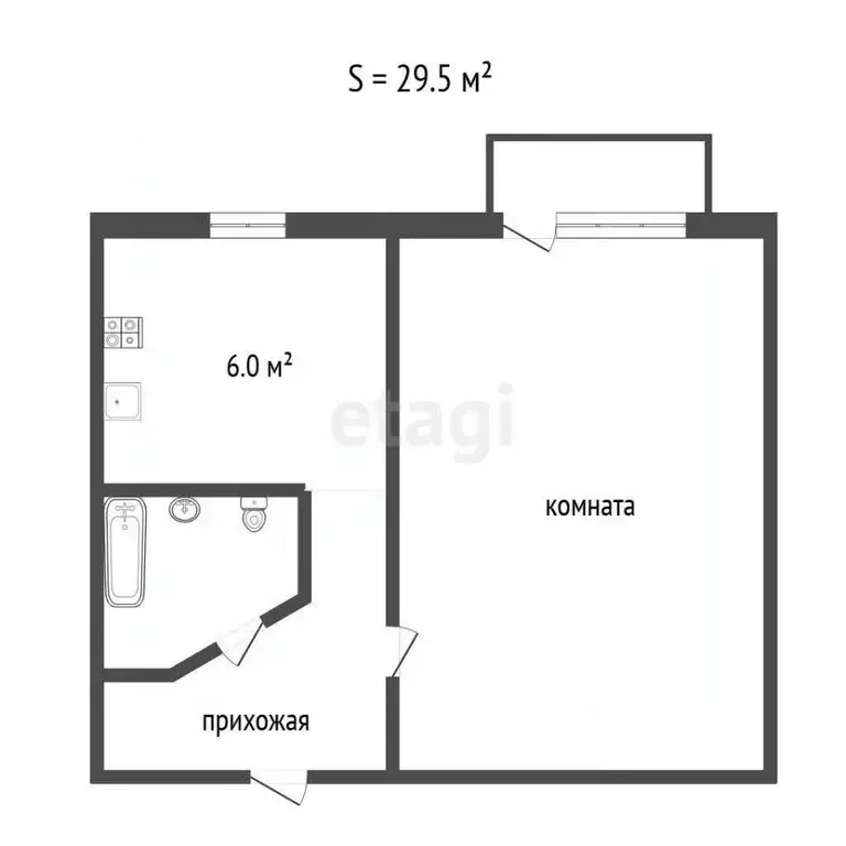 1-к кв. Тюменская область, Тюмень Полевая ул., 14 (28.9 м) - Фото 2