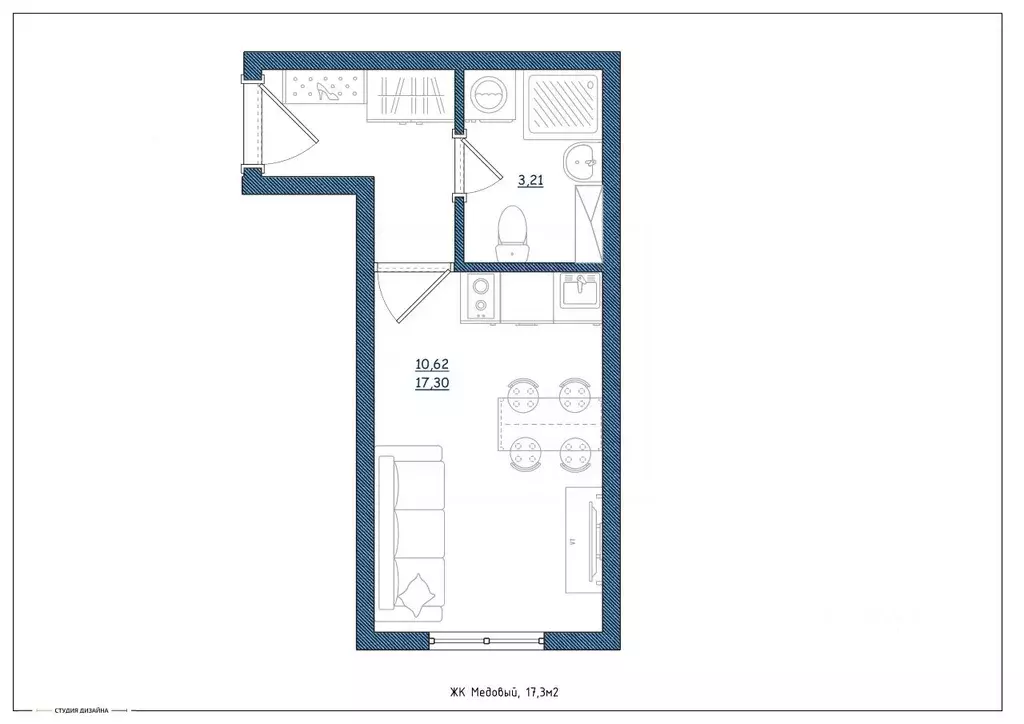 Студия Тверская область, Тверь ул. Медовая, 9к4 (17.3 м) - Фото 2