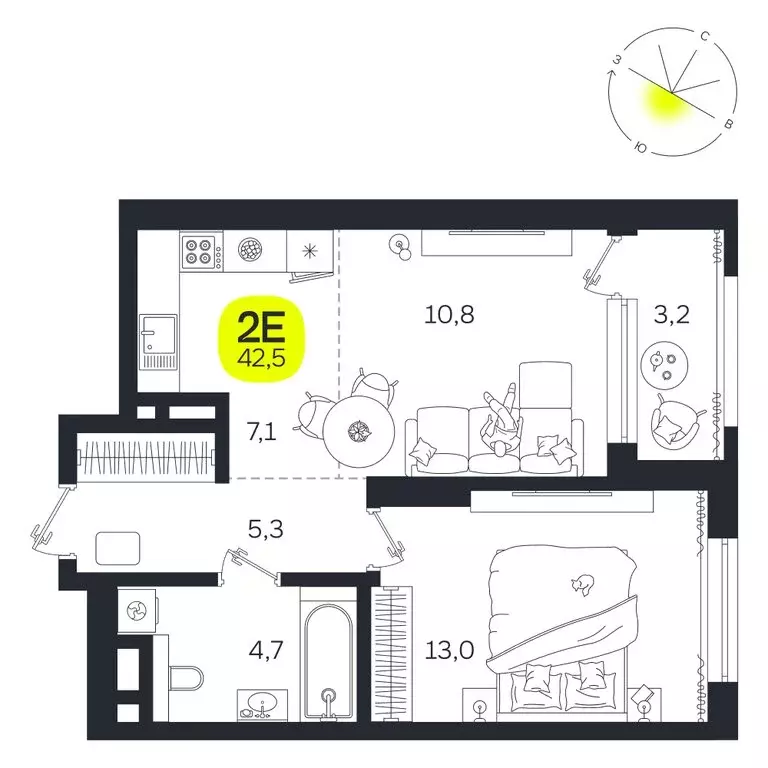 2-комнатная квартира: Екатеринбург, улица Титова, 19Б (42.5 м) - Фото 0