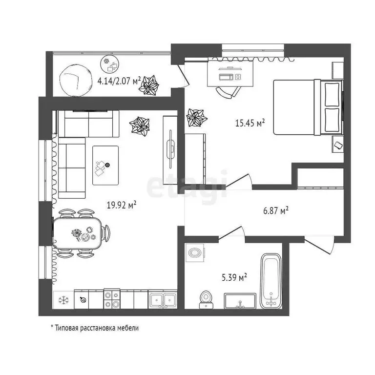 1-комнатная квартира: Тюмень, улица Игоря Комиссарова, 16 (49.7 м) - Фото 1