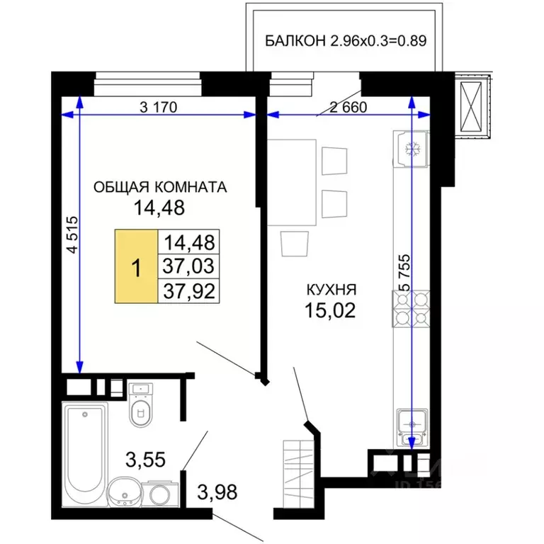 1-к кв. Адыгея, Майкоп  (37.92 м) - Фото 1