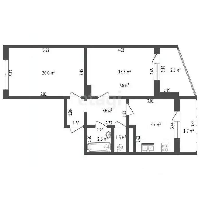 2-к кв. Татарстан, Нижнекамск просп. Мира, 72 (61.0 м) - Фото 2
