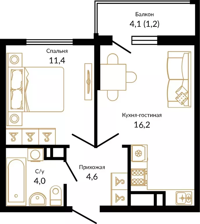 1-к квартира, 37.03 м - Фото 0