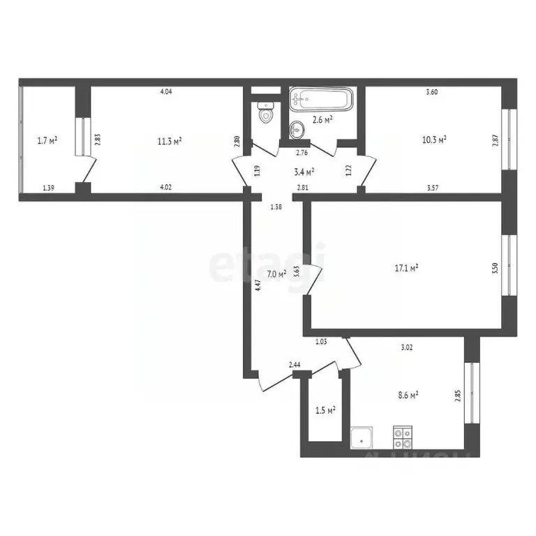 3-к кв. Тамбовская область, Тамбов Базарная ул., 117/50 (62.7 м) - Фото 1