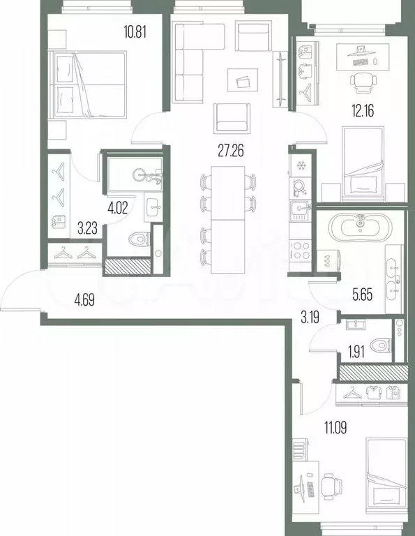 3-к. квартира, 84 м, 9/10 эт. - Фото 1