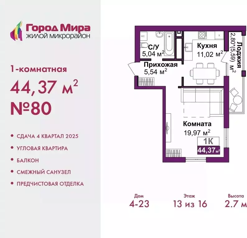 1-к кв. Крым, Симферополь Город Мира жилой комплекс (44.47 м) - Фото 0