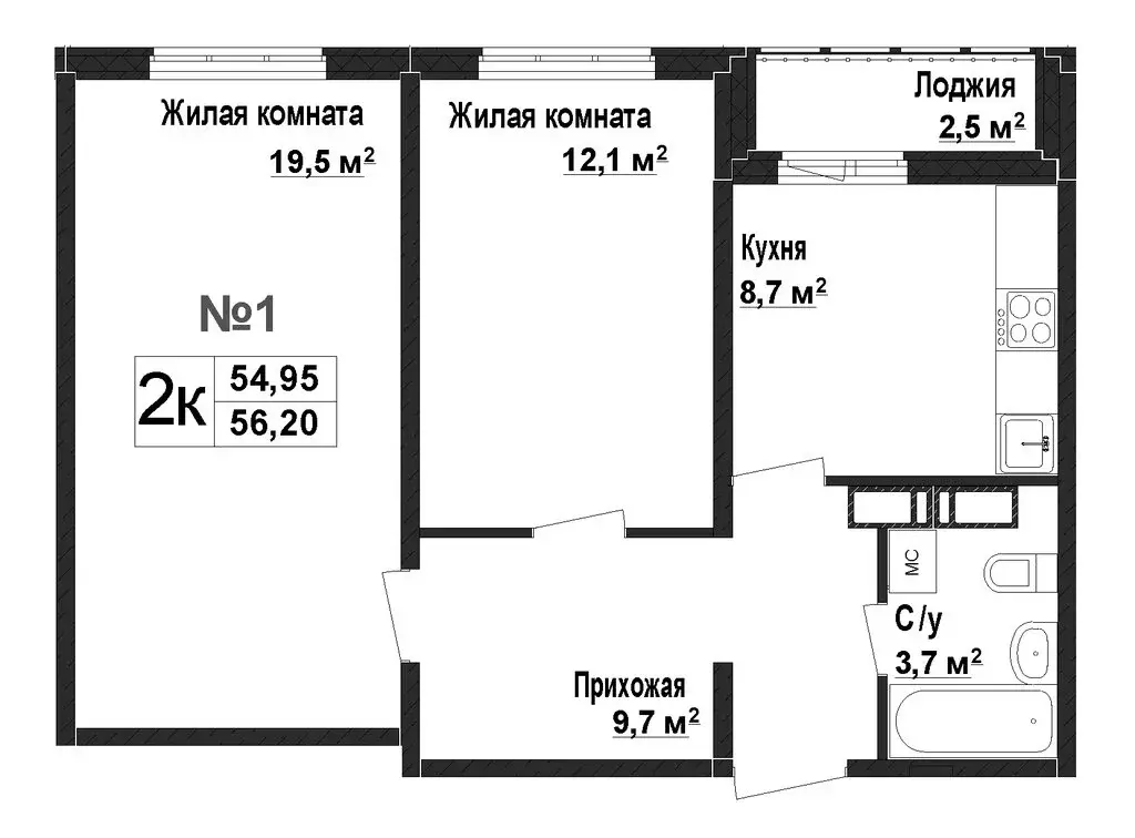 2-комнатная квартира: Нижний Новгород, жилой комплекс Торпедо (54.95 ... - Фото 0