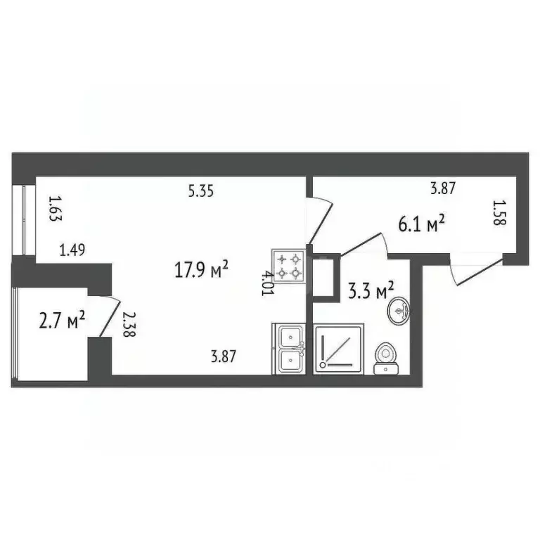 Студия Санкт-Петербург просп. Буденного, 19к1 (27.3 м) - Фото 0