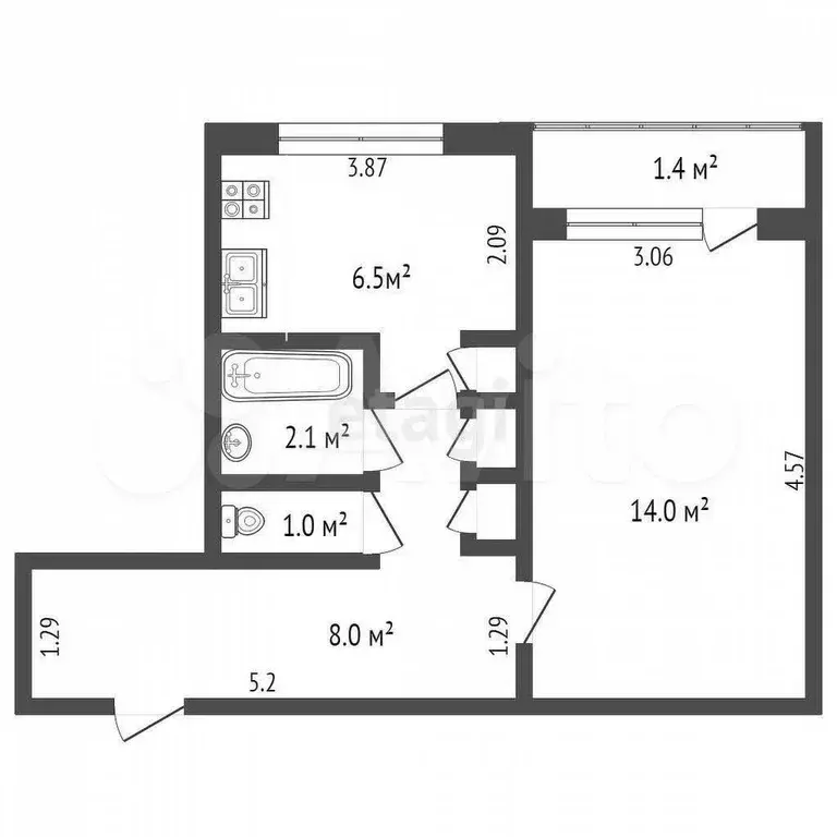 1-к. квартира, 32,7 м, 6/10 эт. - Фото 0