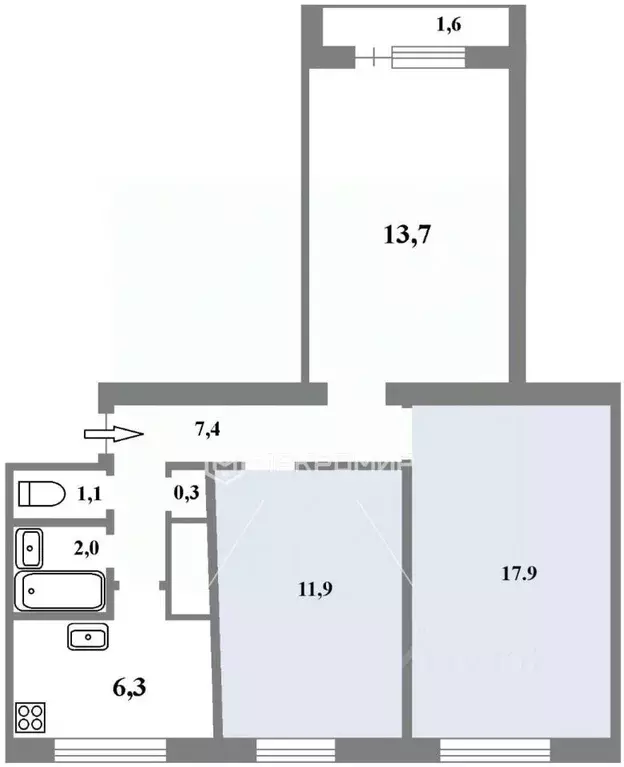 Комната Санкт-Петербург просп. Культуры, 29К7 (12.0 м) - Фото 2