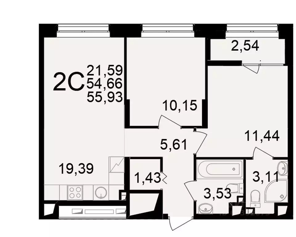 2-к кв. Рязанская область, Рязань ул. Чкалова (54.66 м) - Фото 1