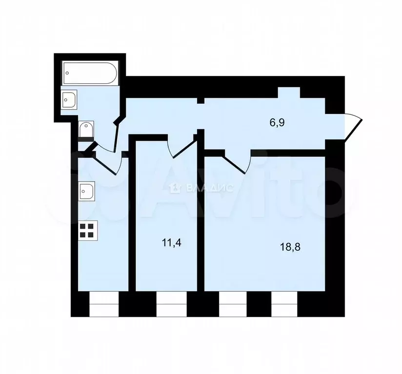 2-к. квартира, 53,4 м, 2/6 эт. - Фото 0