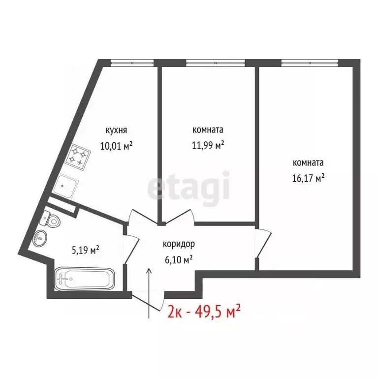 2-к кв. Свердловская область, Екатеринбург ул. Академика Парина, 41/2 ... - Фото 2