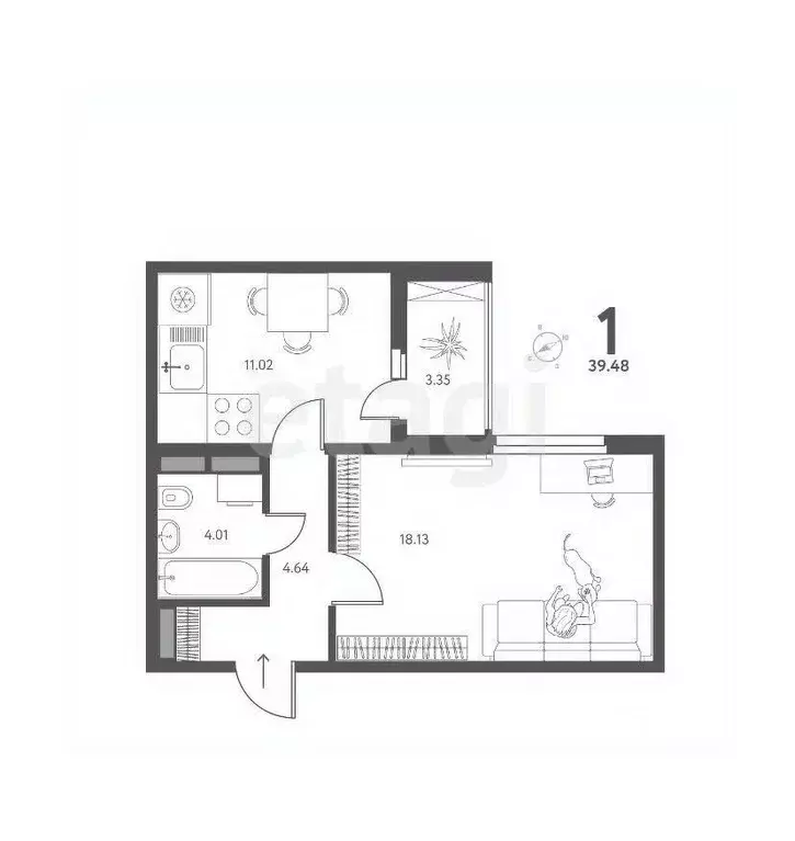 1-к кв. Липецкая область, Липецк ул. Перова, 2 (39.48 м) - Фото 2