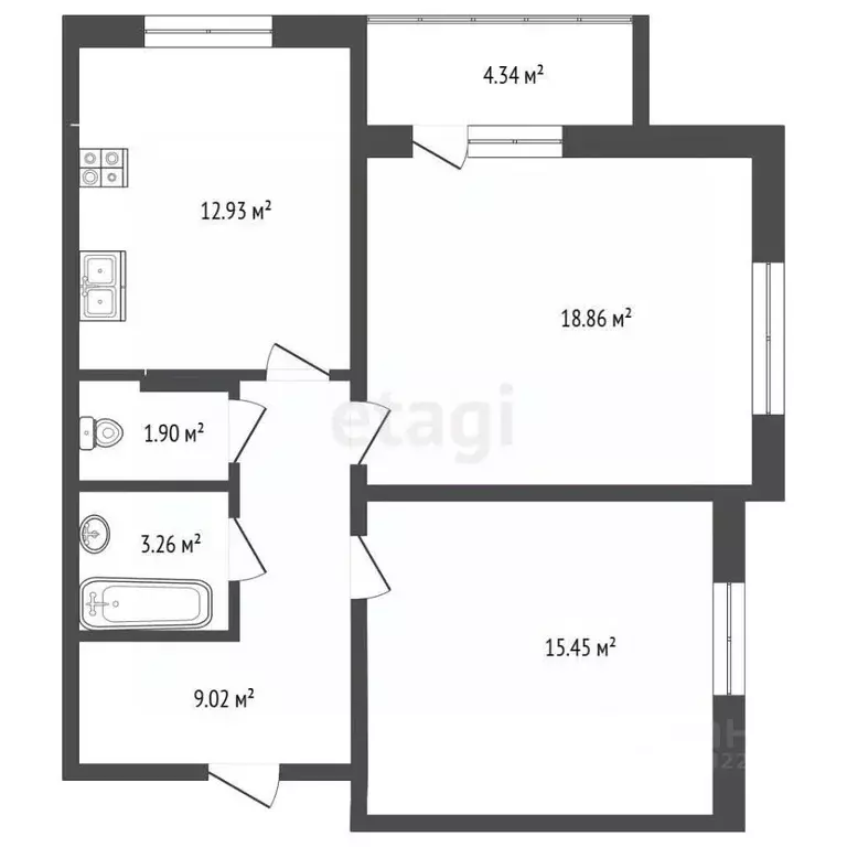 2-к кв. Свердловская область, Екатеринбург ул. Коуровская, 13/3 (60.9 ... - Фото 2