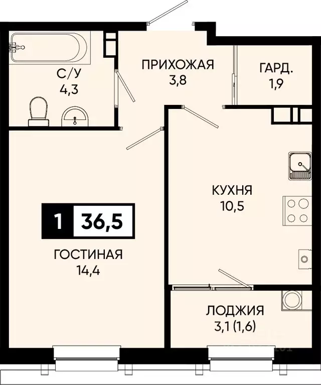 1-к кв. Ставропольский край, Кисловодск городской округ, пос. ... - Фото 0