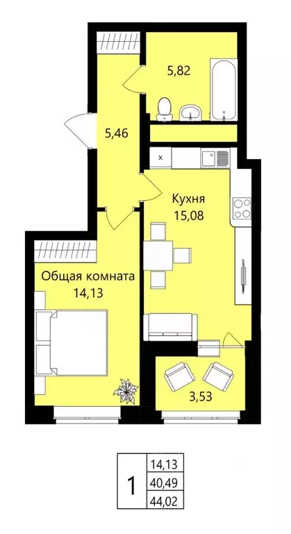 1-к кв. Мордовия, Саранск Юбилейный жилрайон, 3-й мкр, Новая История ... - Фото 1