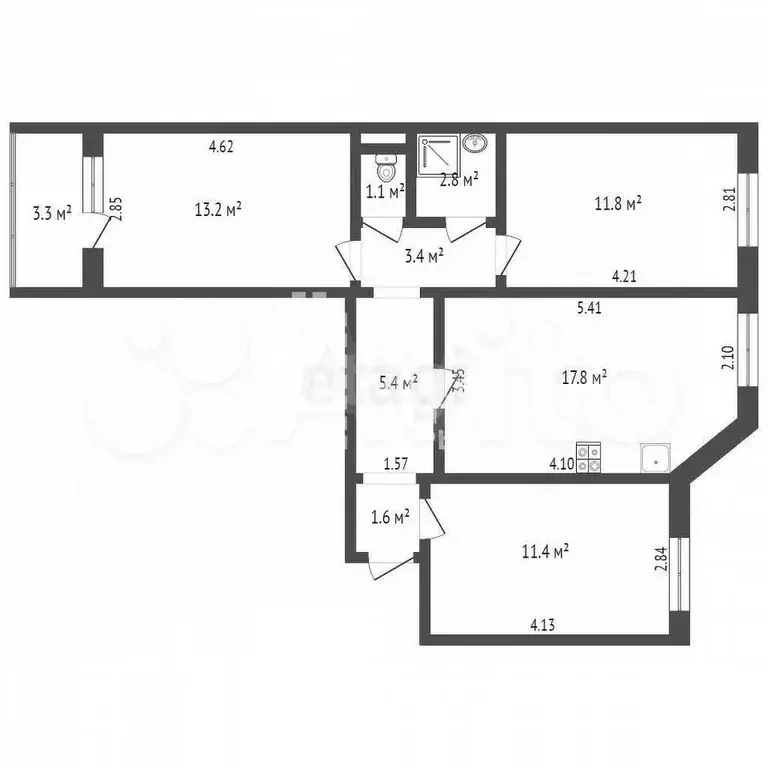3-к. квартира, 69,8 м, 1/4 эт. - Фото 0