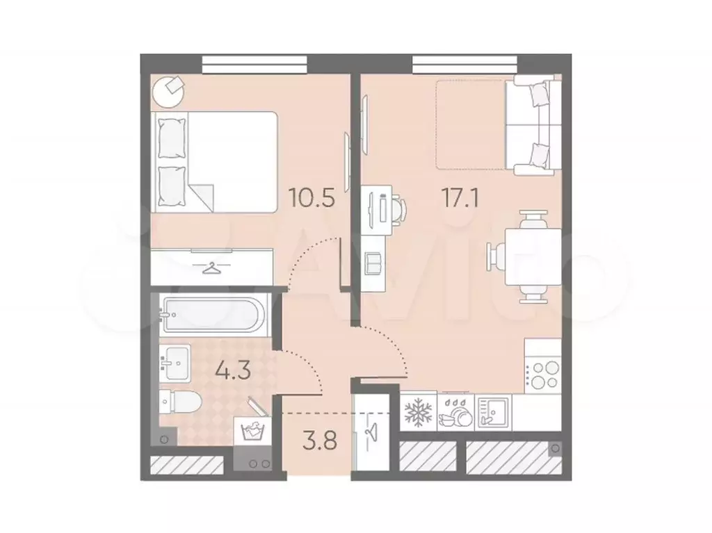 1-к. квартира, 35,7 м, 3/4 эт. - Фото 0