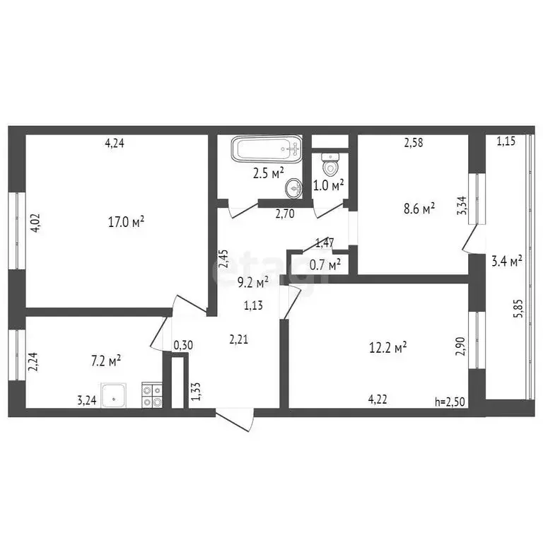 3-комнатная квартира: Брянск, улица Ромашина, 34к1 (63.5 м) - Фото 0