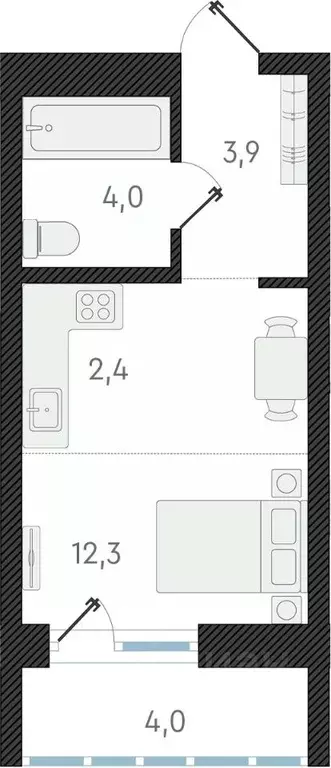 Студия Новосибирская область, Новосибирск ул. Аэропорт, 49 (22.6 м) - Фото 0