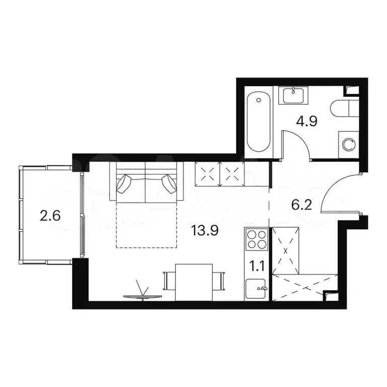 Апартаменты-студия, 28,7 м, 11/23 эт. - Фото 0