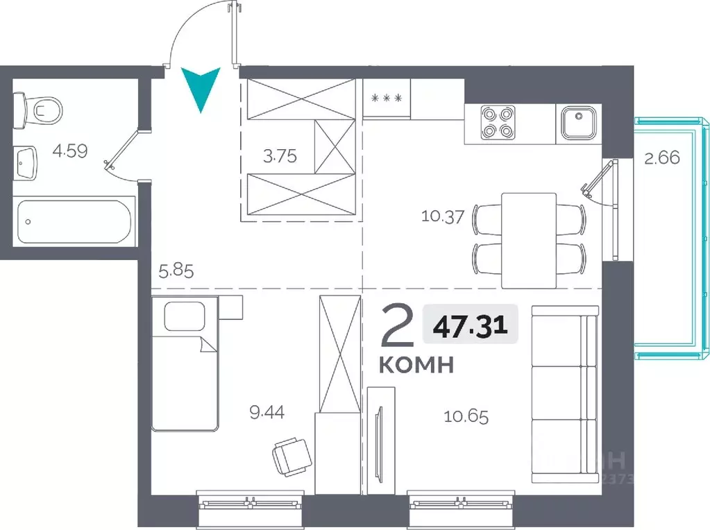 2-к кв. Иркутская область, Иркутск Пулковский пер., 28 (47.31 м) - Фото 0