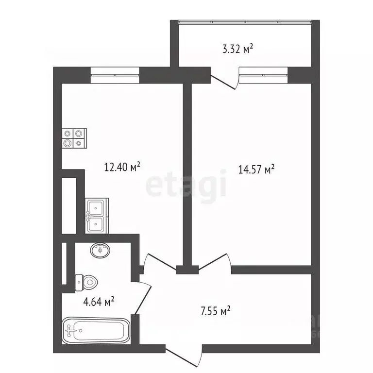 1-к кв. Калининградская область, Гурьевский муниципальный округ, пос. ... - Фото 2