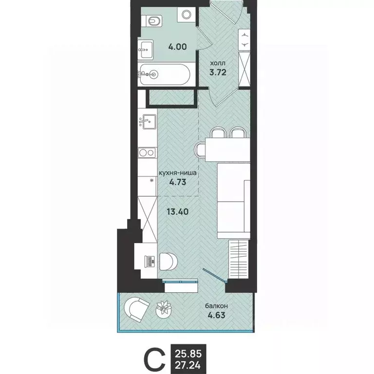 Студия Архангельская область, Архангельск ул. Свободы, 16 (27.24 м) - Фото 2