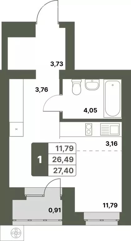 1-комнатная квартира: Уфимский район, село Миловка (27.4 м) - Фото 0