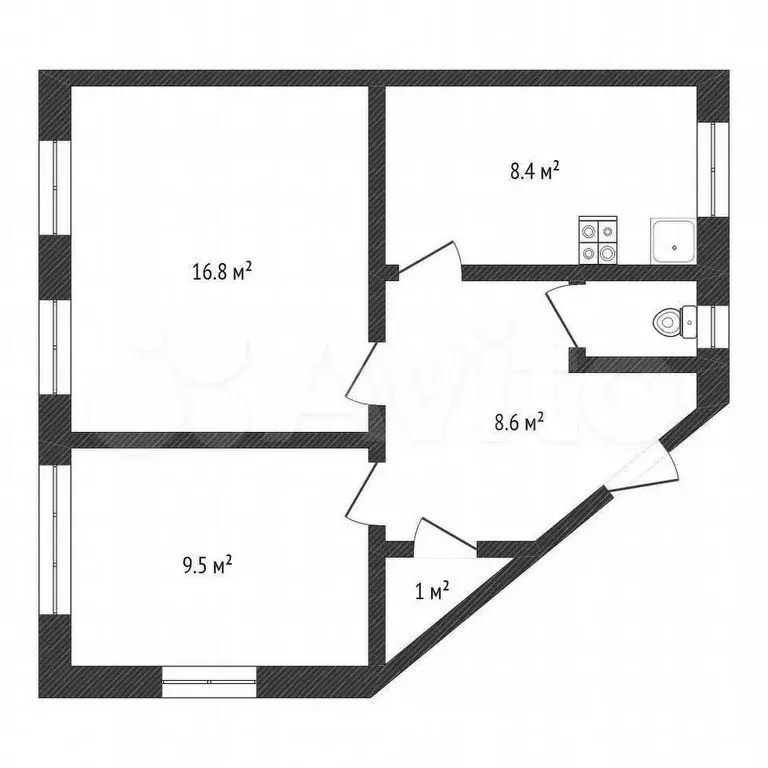 2-к. квартира, 45,4 м, 3/3 эт. - Фото 0