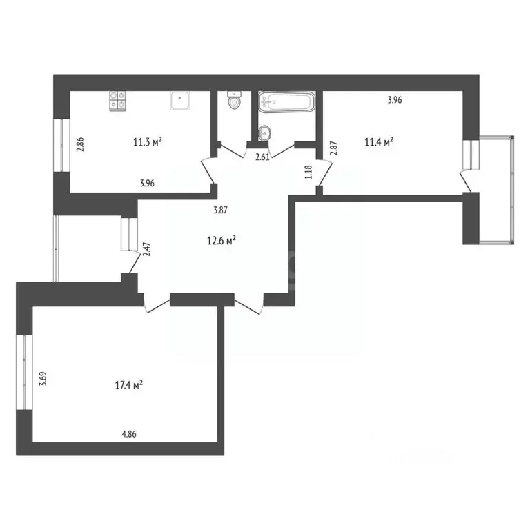 2-к кв. Тюменская область, Тюмень Харьковская ул., 59к3 (56.3 м) - Фото 2