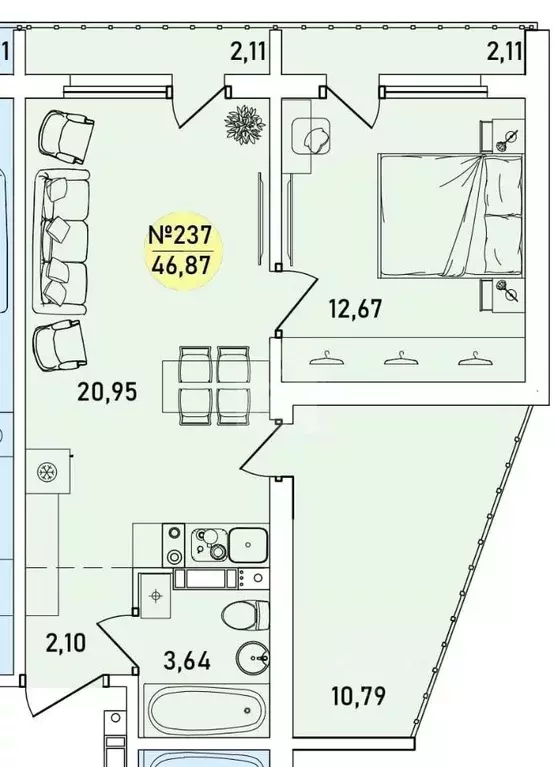 1-к кв. Ярославская область, Ярославль 2-й мкр,  (46.87 м) - Фото 1