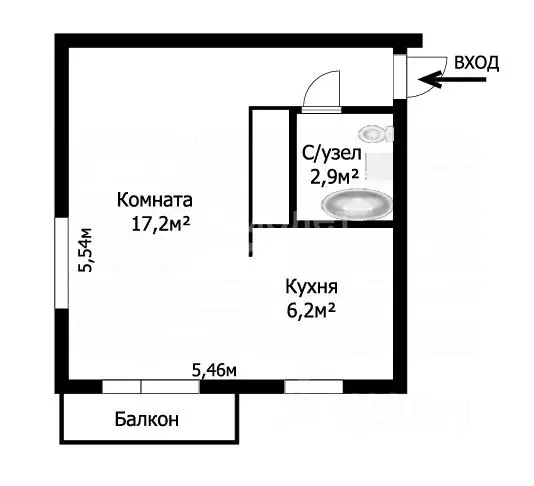 1-к кв. Томская область, Северск ул. Крупской, 23 (30.2 м) - Фото 1