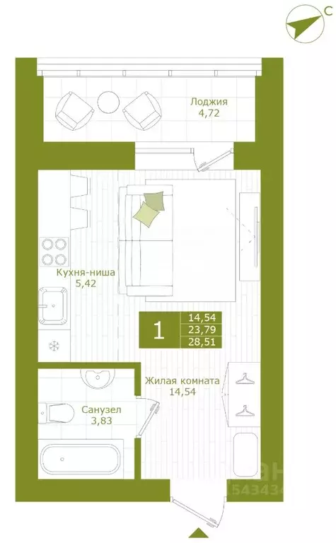 Студия Татарстан, Альметьевск Бигаш мкр, ул. Овражная, 2 (29.54 м) - Фото 1