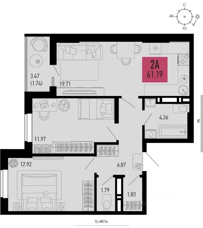 2-к кв. Ростовская область, Аксай  (61.19 м) - Фото 1
